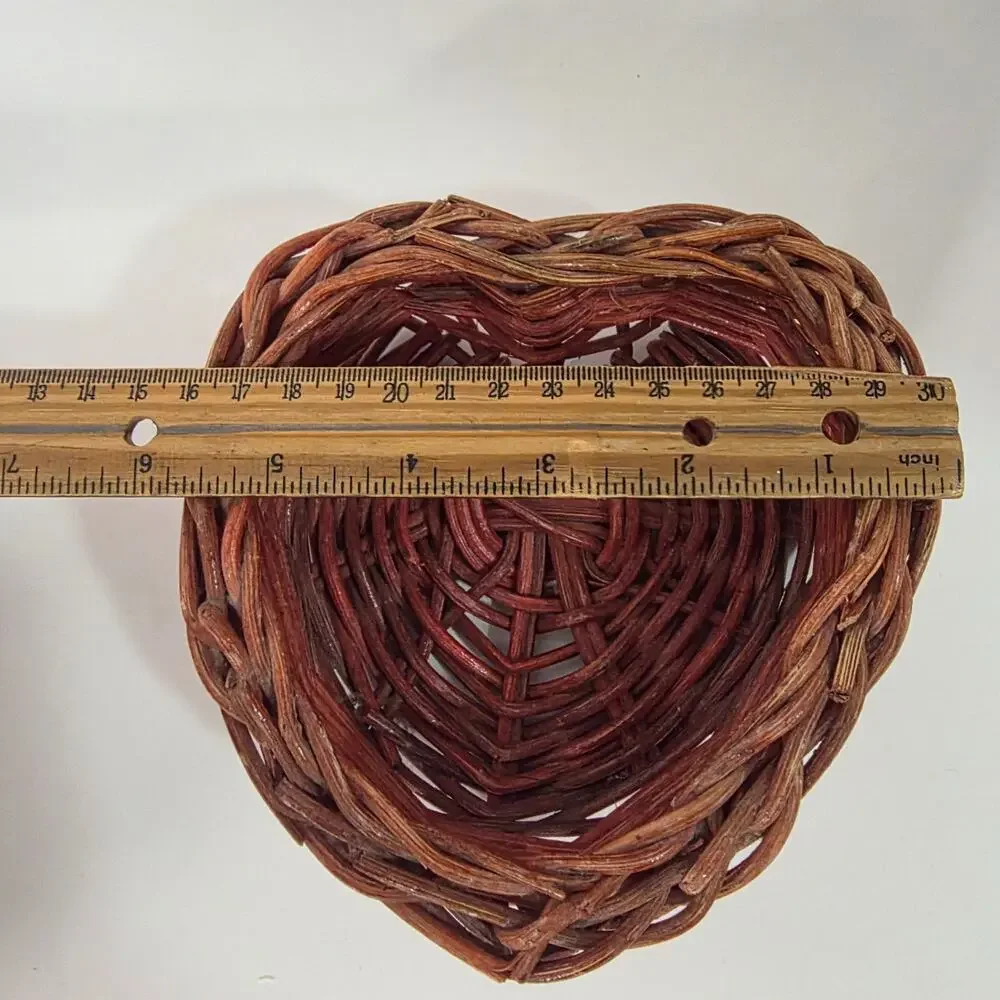 Small Heart Shaped Wicker Basket Brown Woven Rattan Valentine Rustic Decor